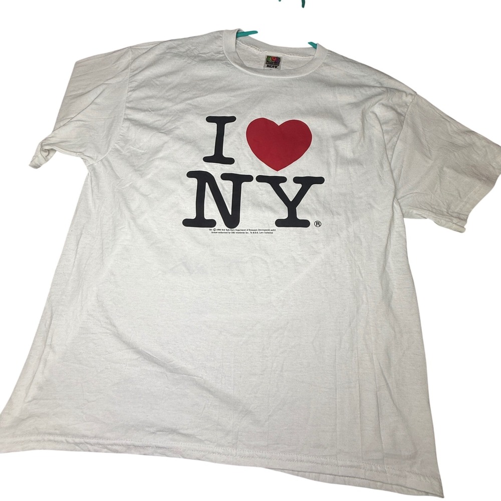 Vintage 1996 I Love NY T Shirt Fruit of the Loom Best White XL Souvenir 90s Tee